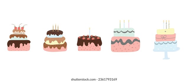 Cute tasty cake illustration set. Simple style vector illustration