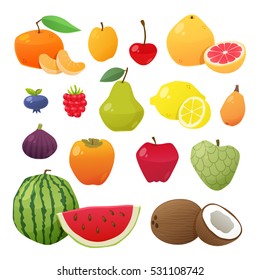Cute and tasty fruits collection. Vector illustration.