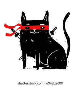 Cute Tattoo Sketch Cat Ninja