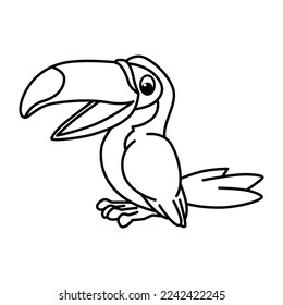 Cute taucan bird cartoon characters vector illustration. For kids coloring book.