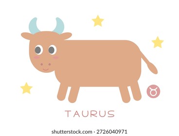 Ilustração de vetor Taurus bonito. Padrão de touro e estrela. Design simples. Fundo branco.
