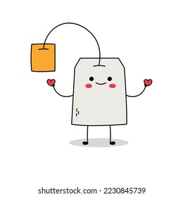 Cute tea bag cartoon character spreading love