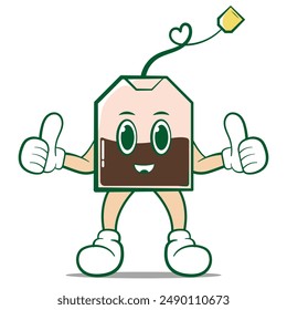 cute tea bag classic character mascot icon, editable vector hand drawn