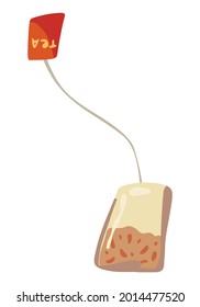 Bolsa de té. Ilustración vectorial dibujada a mano. El doodle de dibujos animados coloridos de atributo de la estación fría. Dibujo único aislado sobre fondo blanco. Elemento de diseño, impresión, pegatina, tarjeta, decoración, envoltura.