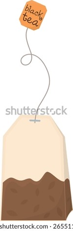 Cute tea bag isolated on white background. Black tea brewing container