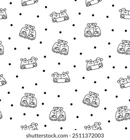 Cute tea bags friends forever. Seamless pattern. Coloring Page. Funny couple sachet cartoon characters. Hand drawn style. Vector drawing. Design ornaments.