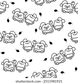 Cute tea bags friends forever. Seamless pattern. Coloring Page. Funny couple sachet cartoon characters. Hand drawn style. Vector drawing. Design ornaments.