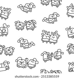 Cute tea bags friends forever. Seamless pattern. Coloring Page. Funny couple sachet cartoon characters. Hand drawn style. Vector drawing. Design ornaments.