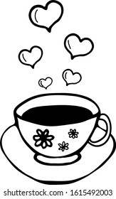 Cute tea cup. Doodle illustration for valentine's day. Hand drawing doodle