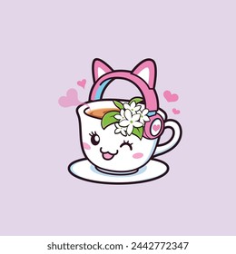 Cute tea cup logo mascot, tea logo