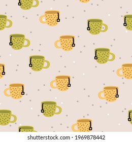 Cute tea cups seamless repeat pattern. Boho kids design for clothes, nursery decor, paper, cover, fabrics and more