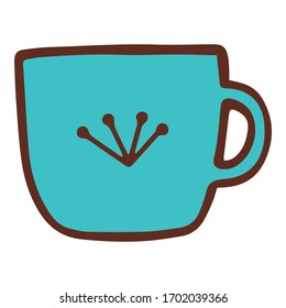 Cute tea mug blue color icon. Hand drawn illustration of cute tea mug blue color vector icon for web design