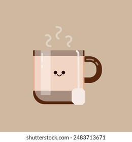 Taza de té lindo con una ilustración de la cara sonriente - EPS Vector