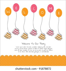 cute tea party invitation card with balloon