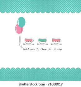 cute tea party invitation card with polka dots