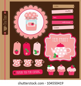 cute tea party scrap collection. vector illustration