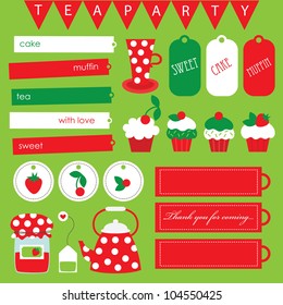 cute tea party scrap collection. vector illustration