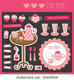 cute tea party scrap collection. vector illustration