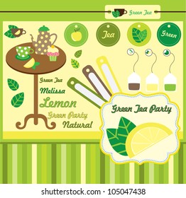 cute tea party scrap collection. vector illustration