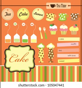 cute tea party scrap collection. vector illustration