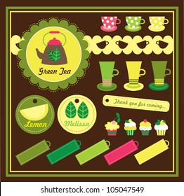 cute tea party scrap collection. vector illustration