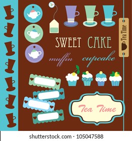 cute tea party scrap collection. vector illustration
