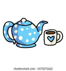 Cute Tea pot Cartoon Vector Illustration. Hand Drawn Hot Drink Element Clip Art for Kitchen Concept. Pink Breakfast Graphic, Drink and Crockery Web Buttons. Mug Doodle Motif. 