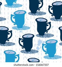 Cute tea seamless pattern with cups. Winter color background in vector.