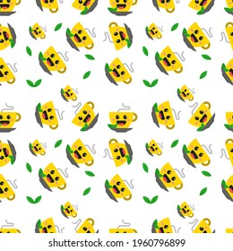 Cute tea seamless pattern flat icon illustration vector graphic