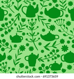 Cute tea set. Monochrome Vector seamless pattern.