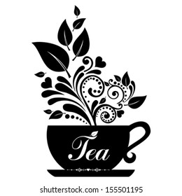 Cute tea time card. Cup with floral design elements. Menu for restaurant, cafe, bar, tea-house. vector illustration 