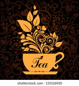 Cute tea time card. Cup with floral design elements. Menu for restaurant, cafe, bar, tea-house. vector illustration 
