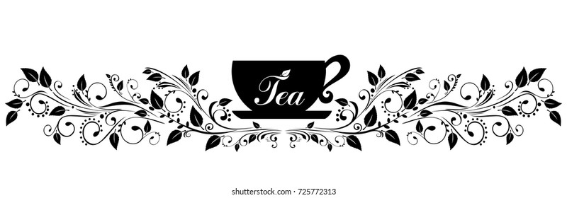 Cute tea time card. Cup with floral design elements. Menu for restaurant, cafe, bar, tea-house. vector illustration