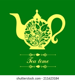 Cute tea time card. Menu for restaurant, cafe, bar, tea-house. vector illustration 