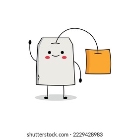 Cute teabag cartoon character waving