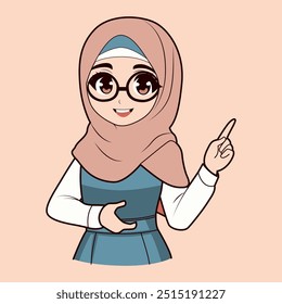 Cute Teacher Cartoon with Hijab 1