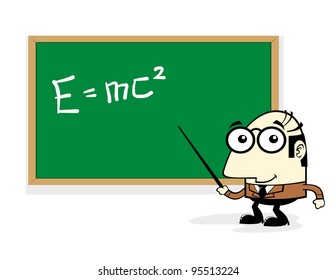 Cute Teacher Cartoon teaching in front of Chalk board
