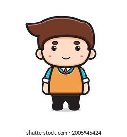 Cute teacher character cartoon vector icon illustration. Design isolated on white. Flat cartoon style.