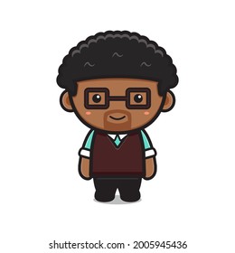 Cute teacher character cartoon vector icon illustration. Design isolated on white. Flat cartoon style.