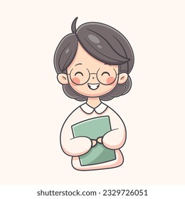 Cute teacher half body cartoon vector illustration