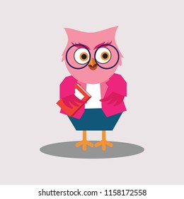 cute teacher owl wearing suite and tie for education concept. vector illustration