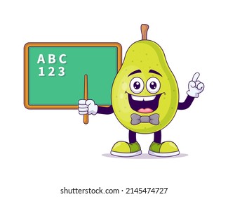 Cute Lehrer Birne Cartoon Vektorgrafik Design. Obstmaskottcharakter-Konzept, einzelne Vektorgrafik