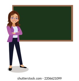 cute teacher teaching in front of classroom lesson board