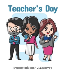 Cute Teachers Character Cartoon Vector Illustration