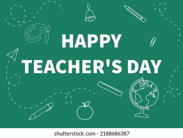 Cute teacher's day vector with cartoon style. Happy teacher's day greeting card with school supplies. School and learning concept. Perfect for greeting cards, banner, poster or website.