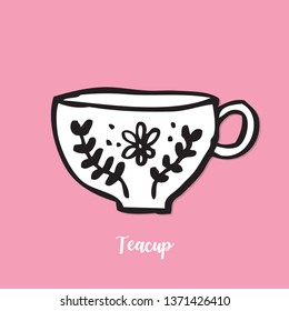cute teacup with drawing,Cutlery vector,Cute teacup vector object for labels and logo
