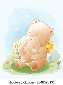 cute teaddy bear hug watercolor animals illustration Isolated on white background, for cover book, print, baby shower, nursery decorations, birthday invitations, greeting card
