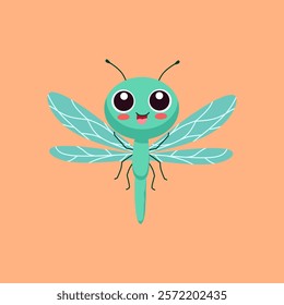 Cute teal dragonfly illustration on peach background