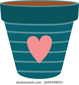 Cute Teal Flower Pot with Pink Heart
