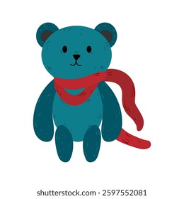 Cute teal teddy bear with a red scarf, perfect for holiday themed designs and Christmas projects.